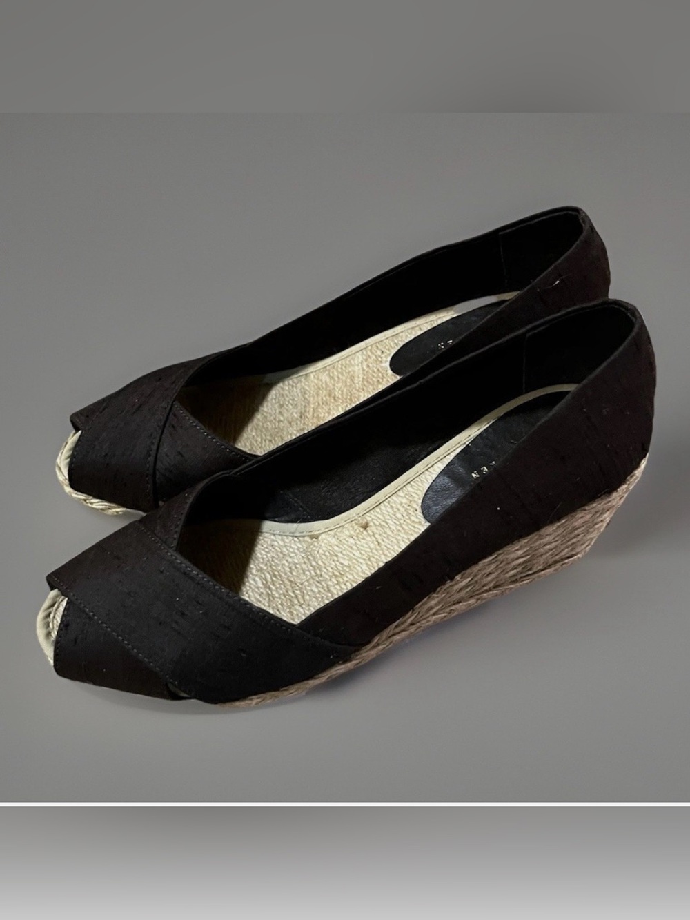 Lauren Ralph Lauren Black Peep-Toe Espadrille Wedges